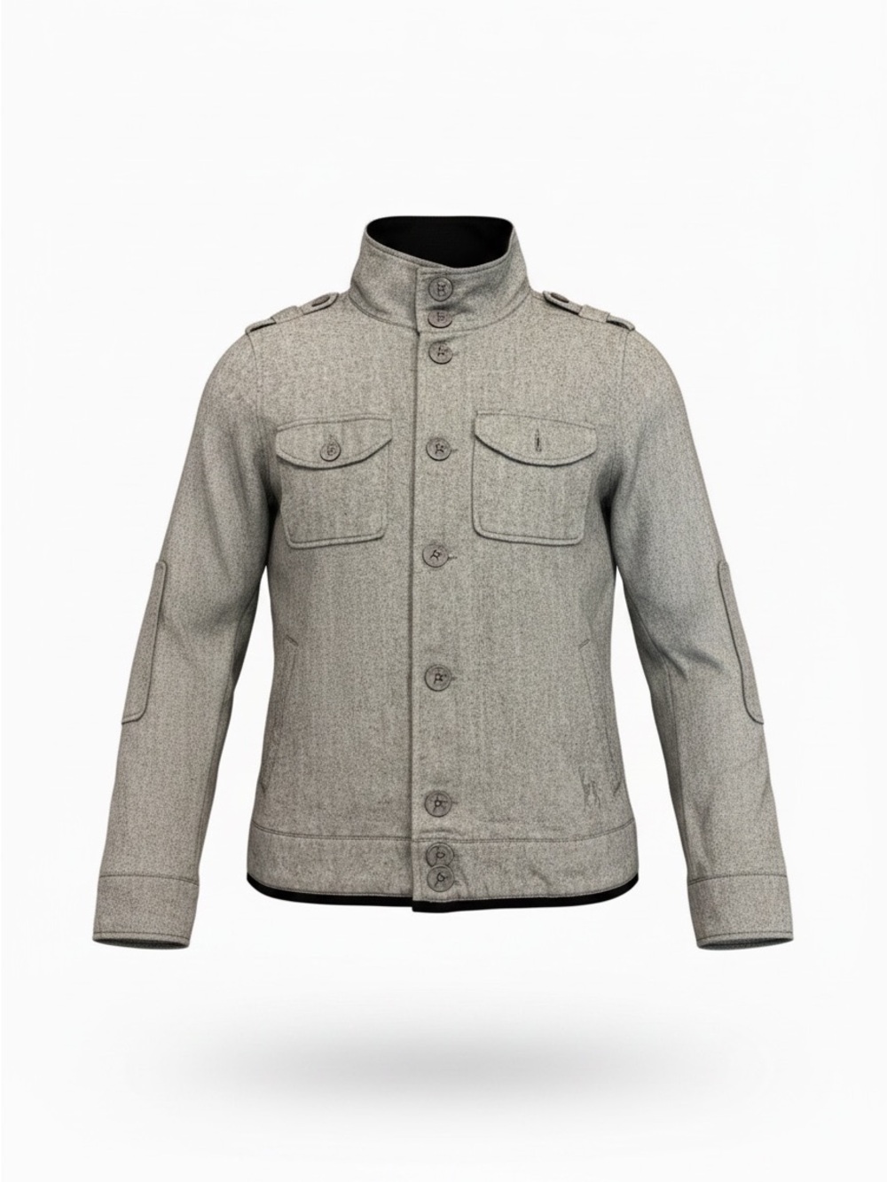Kane & Unke "Backone" Trim Fit Grey Military-Style Button Herringbone Elbow Pads